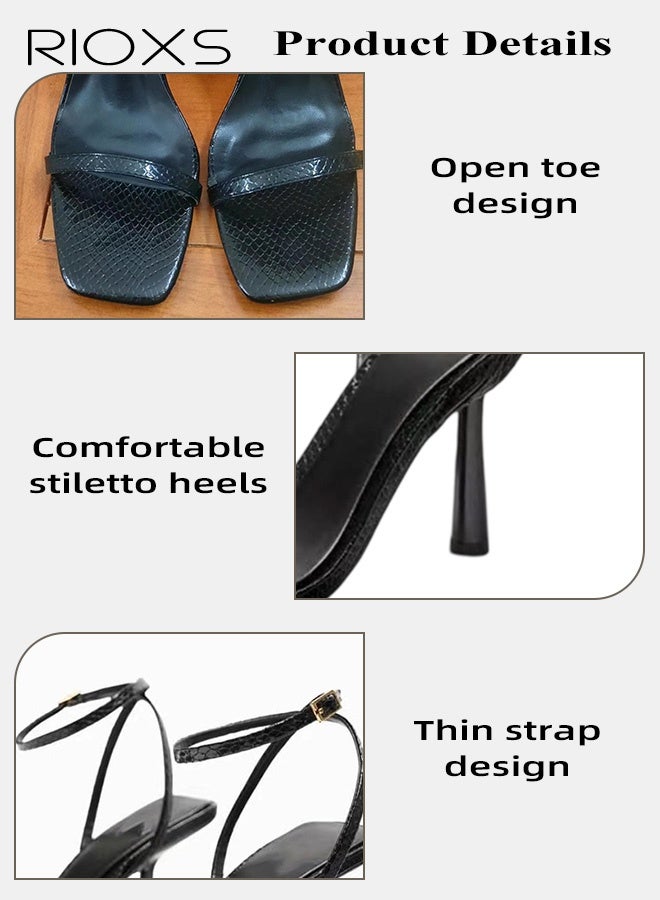 RIOXS Women's Kitten Heels Sandals, Women's Kitten Heels Sandals Shoes, Stiletto High Heel for Women, Square Open Toe Shoes, Fashion Dress Shoes for Wedding, Ladies Ankle Strap Dressy Sandals, Comfort Heeled Sandals, Black Summer Party Shoes - Image 5