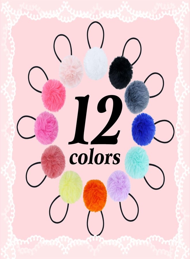 Dizila 24 Pieces/12 Pairs Candy Color Fluffy Ball Pompom Hair Ties Rubber Bands Pigtail Ponytail Holders Hair Scrunchies Elastics Accessories for Baby Girls Infants Toddlers Kids Teens Thin Hair - Image 3