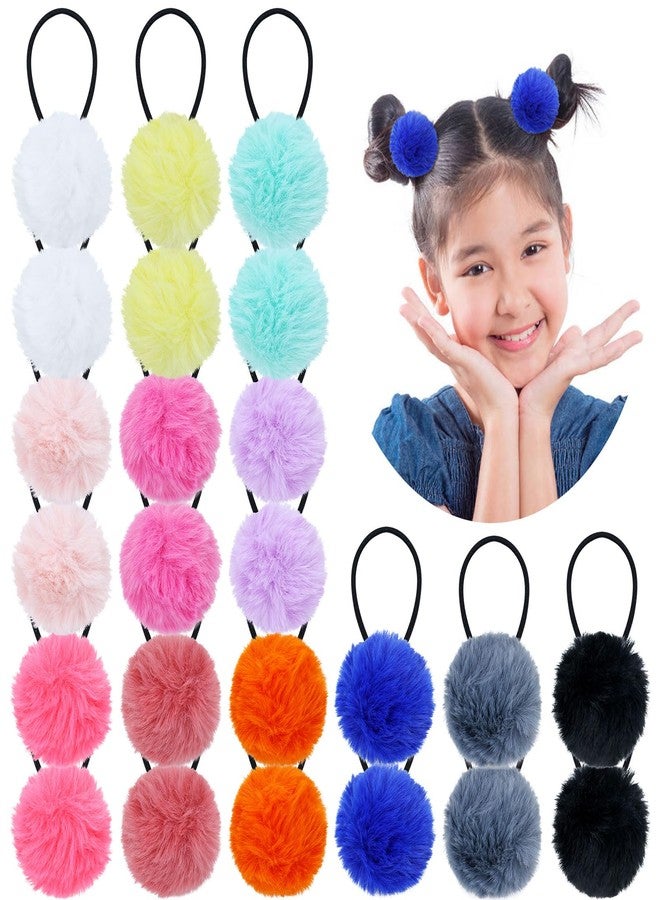 Dizila 24 Pieces/12 Pairs Candy Color Fluffy Ball Pompom Hair Ties Rubber Bands Pigtail Ponytail Holders Hair Scrunchies Elastics Accessories for Baby Girls Infants Toddlers Kids Teens Thin Hair - Image 1