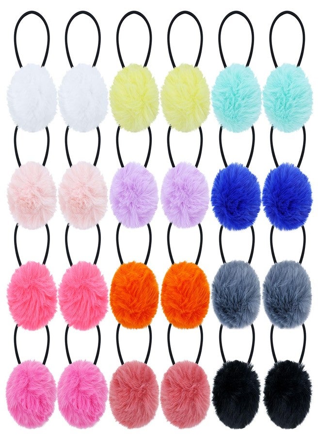 Dizila 24 Pieces/12 Pairs Candy Color Fluffy Ball Pompom Hair Ties Rubber Bands Pigtail Ponytail Holders Hair Scrunchies Elastics Accessories for Baby Girls Infants Toddlers Kids Teens Thin Hair - Image 2
