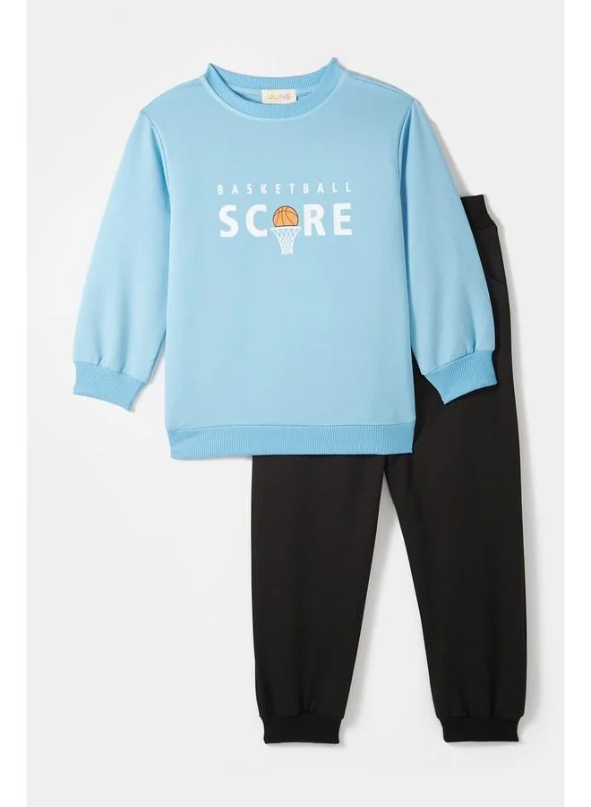JUNE June Men Slogan Printed Tracksuit Set Blue