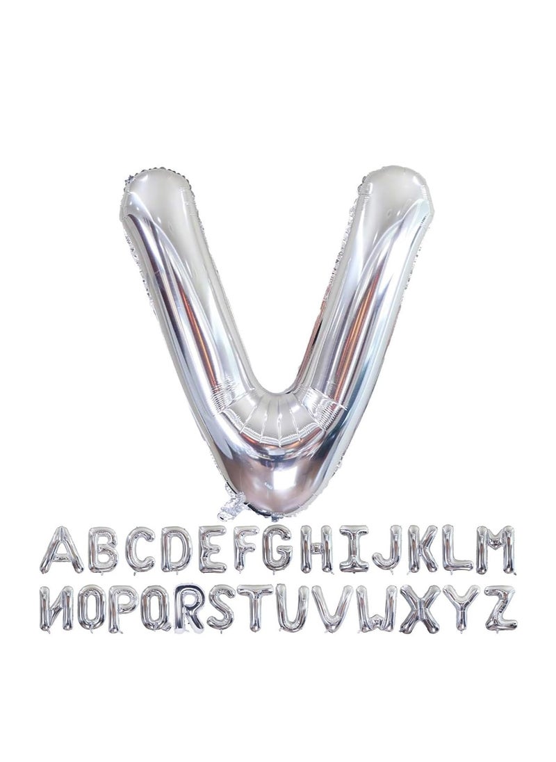 Party with Emma Silver Letter A to Z Balloons 32 inch Large Alphabet Balloons Silver Helium Foil Letter Balloon Banner for Birthday Party Anniversary Wedding Decoration (Silver-V)  - Image 1