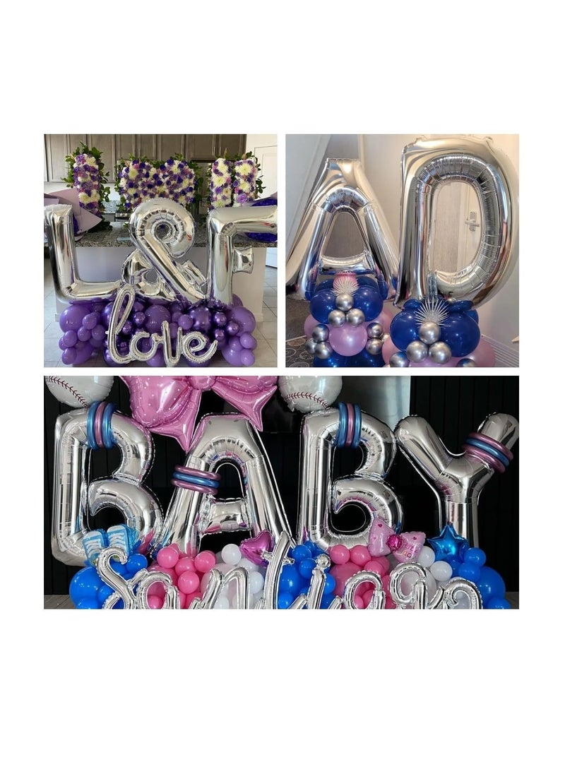 Party with Emma Silver Letter A to Z Balloons 32 inch Large Alphabet Balloons Silver Helium Foil Letter Balloon Banner for Birthday Party Anniversary Wedding Decoration (Silver-V)  - Image 5