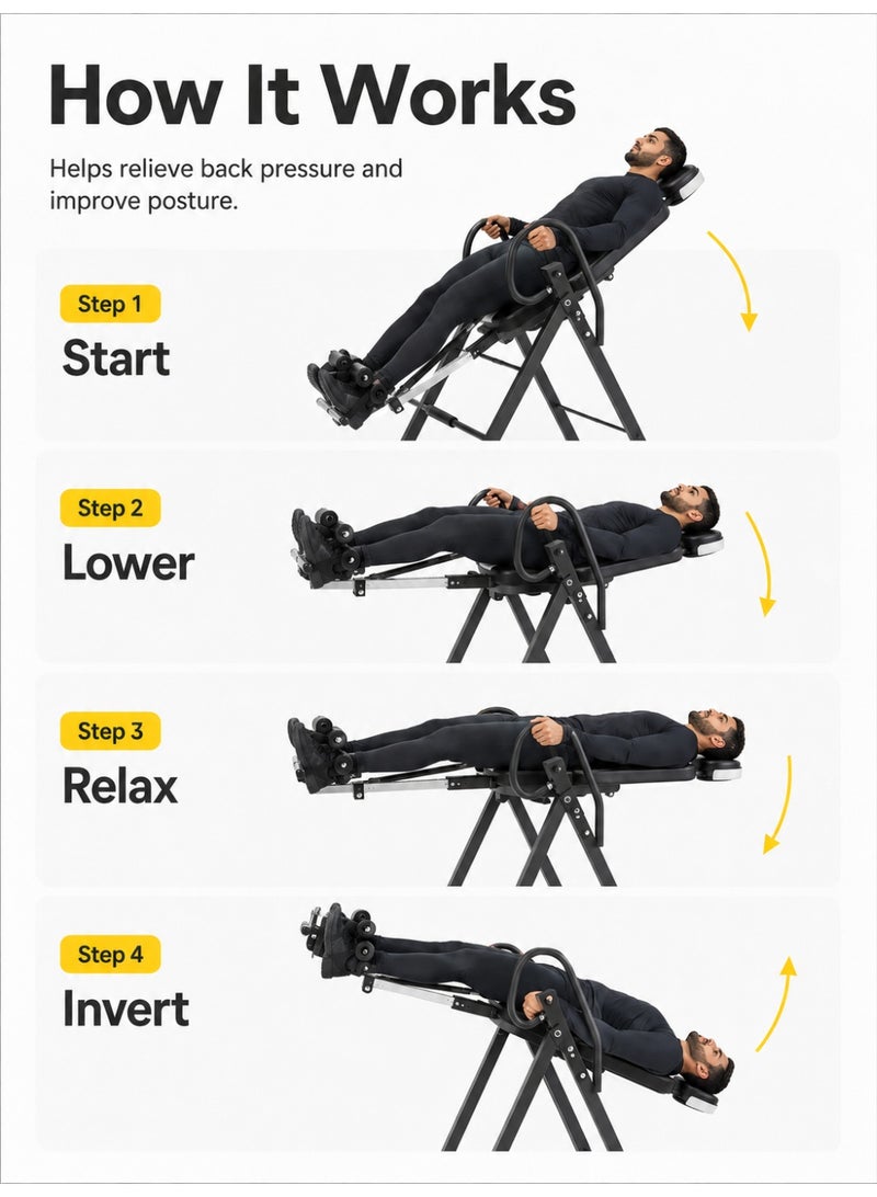 RUIYADA Inversion Table, 330lbs Capacity Heavy Duty Inversion Table, Decompression Back Stretcher Machine, Strength Training Equipment with Headrest, Ankle Lock, Adjustable Protective Belt,Ultra-Large Adjustment Range of 4.8-6.4 ft - Image 5