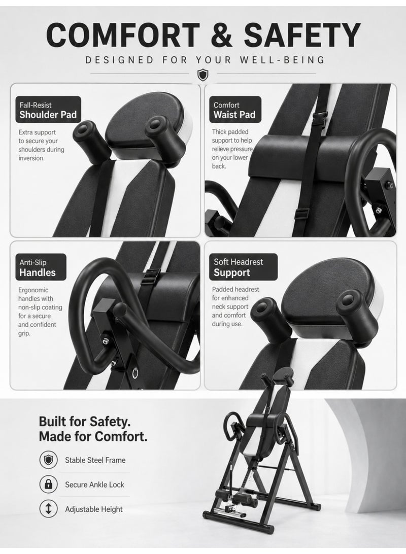 RUIYADA Inversion Table, 330lbs Capacity Heavy Duty Inversion Table, Decompression Back Stretcher Machine, Strength Training Equipment with Headrest, Ankle Lock, Adjustable Protective Belt,Ultra-Large Adjustment Range of 4.8-6.4 ft - Image 4