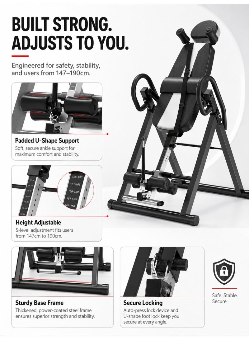 RUIYADA Inversion Table, 330lbs Capacity Heavy Duty Inversion Table, Decompression Back Stretcher Machine, Strength Training Equipment with Headrest, Ankle Lock, Adjustable Protective Belt,Ultra-Large Adjustment Range of 4.8-6.4 ft - Image 3