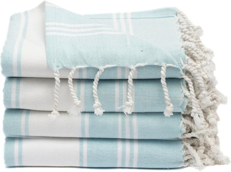 9Threads Cotton Turkish Beach Towel Towels Oversized 36"x72" Pool Absorbent Extra Large Quick Dry Sand Travel Towel (Aqua Blue, 4 Pack) - Image 1