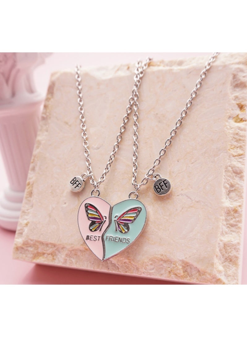 أروى 2 قطعة بفف القلائد الصداقة المغناطيسي القلائد أفضل الأصدقاء الملونة فراشة القلب قلادة لطيف تصميم سلسلة القلائد ، للفتيات النساء الصداقة مجوهرات هدايا للأطفال - Image 1