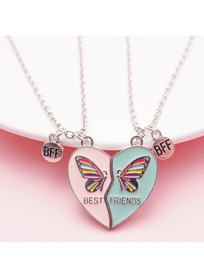 أروى 2 قطعة بفف القلائد الصداقة المغناطيسي القلائد أفضل الأصدقاء الملونة فراشة القلب قلادة لطيف تصميم سلسلة القلائد ، للفتيات النساء الصداقة مجوهرات هدايا للأطفال - Image 2