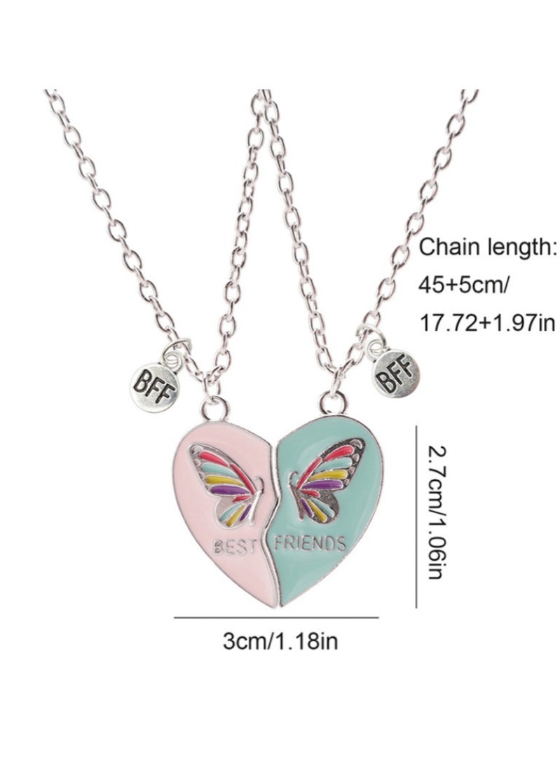 أروى 2 قطعة بفف القلائد الصداقة المغناطيسي القلائد أفضل الأصدقاء الملونة فراشة القلب قلادة لطيف تصميم سلسلة القلائد ، للفتيات النساء الصداقة مجوهرات هدايا للأطفال - Image 5