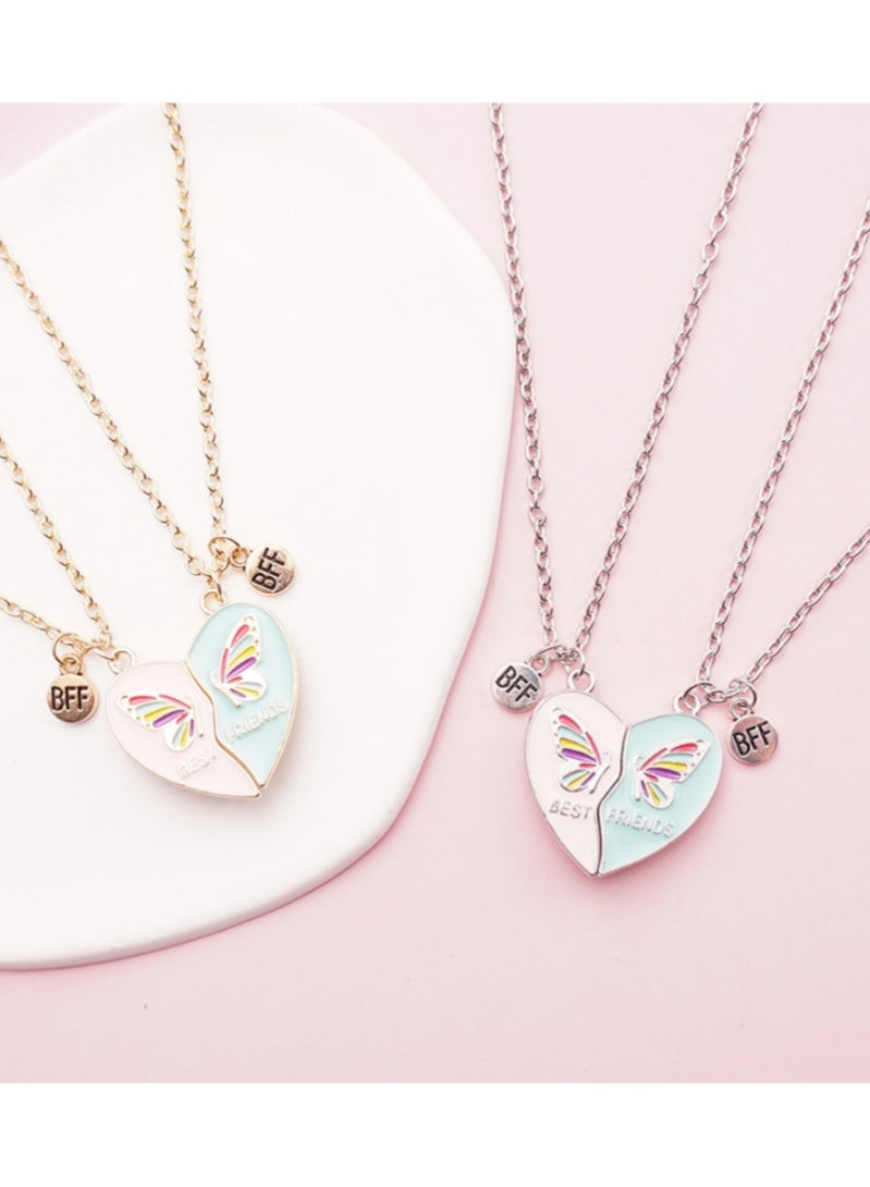أروى 2 قطعة بفف القلائد الصداقة المغناطيسي القلائد أفضل الأصدقاء الملونة فراشة القلب قلادة لطيف تصميم سلسلة القلائد ، للفتيات النساء الصداقة مجوهرات هدايا للأطفال - Image 4