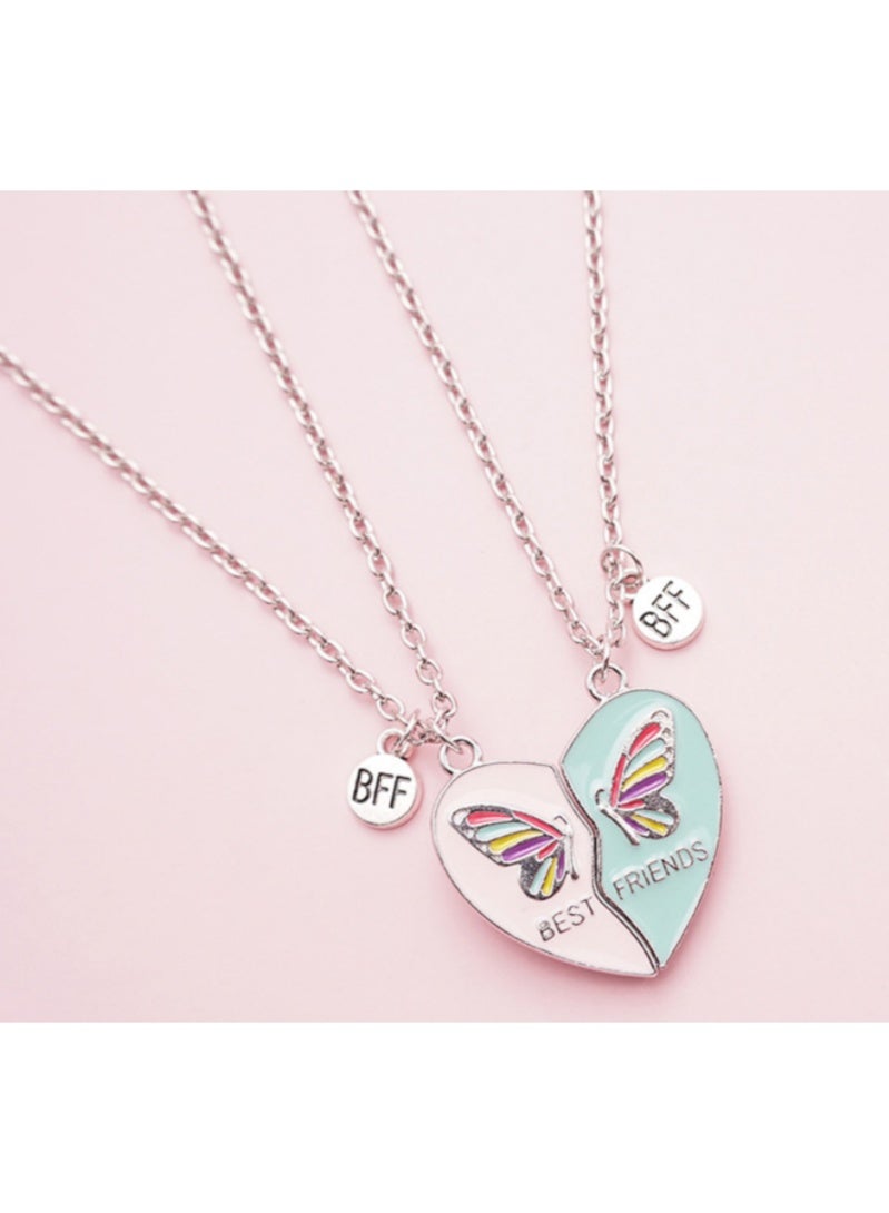 أروى 2 قطعة بفف القلائد الصداقة المغناطيسي القلائد أفضل الأصدقاء الملونة فراشة القلب قلادة لطيف تصميم سلسلة القلائد ، للفتيات النساء الصداقة مجوهرات هدايا للأطفال - Image 3