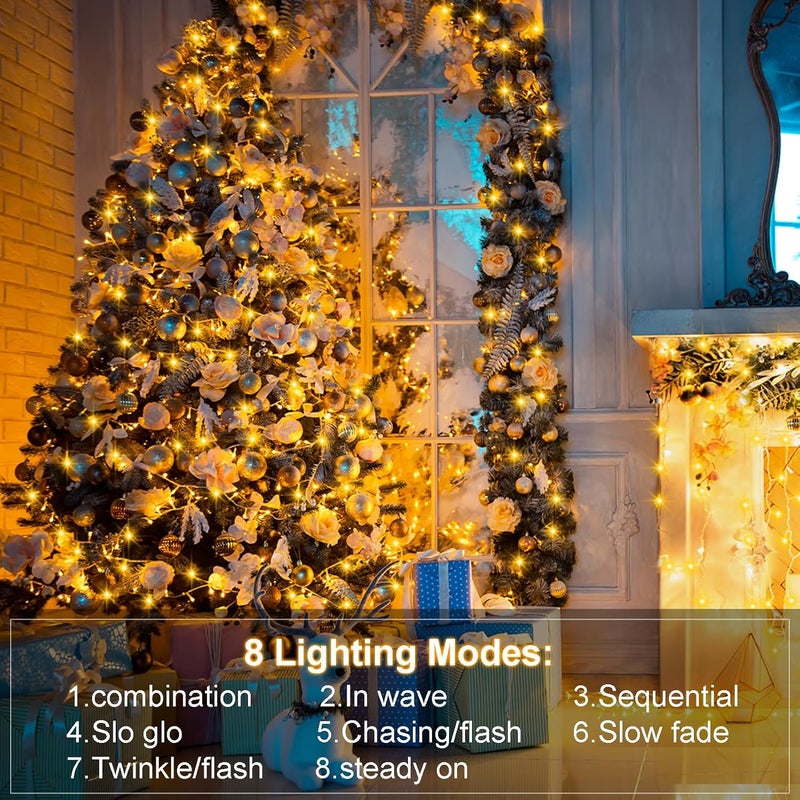 DealBeta 4 Pack Battery Christmas Light String 16.5Ft 50 LED Clear Wire Sting Lights Christmas Tree Wrapped Lights Timer 8 Modes Auto On/Off Christmas Fairy Lights for Indoor Outdoor Patio Wreath Garden Deck - Image 3