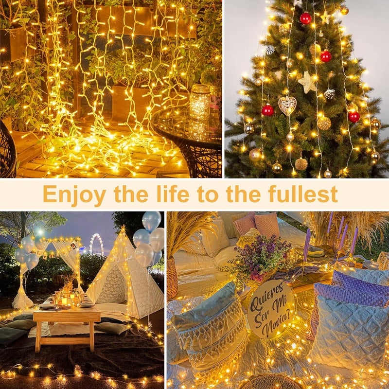 DealBeta 4 Pack Battery Christmas Light String 16.5Ft 50 LED Clear Wire Sting Lights Christmas Tree Wrapped Lights Timer 8 Modes Auto On/Off Christmas Fairy Lights for Indoor Outdoor Patio Wreath Garden Deck - Image 5