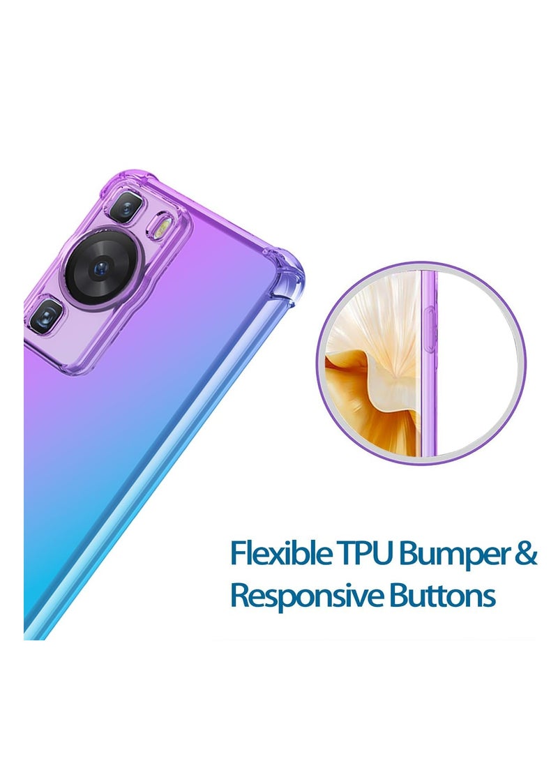 SYOSI جراب هاتف Huawei P60 Pro، Huawei P60 MNA-AL00، جراب شفاف متدرج رفيع مضاد للخدش ومضاد للصدمات ومضاد للسقوط لهاتف Huawei P60 P60 pro، قطعة واحدة، أرجواني وأزرق - Image 3