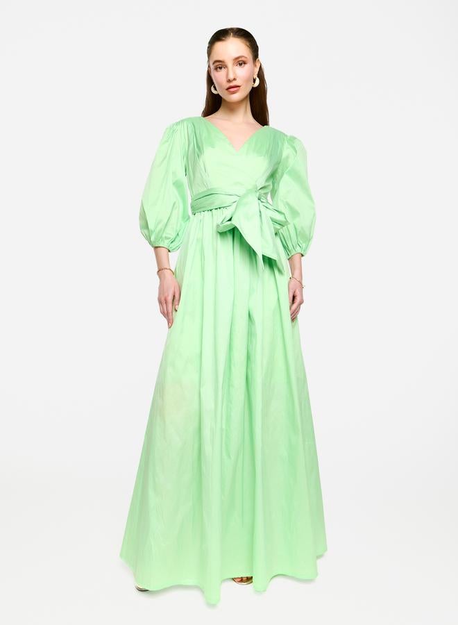 House of Moda Balloon Sleeve Tie-Up Waist Wrap Maxi Dress - Image 1