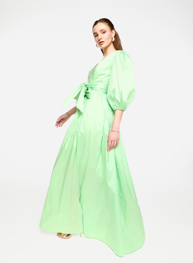 House of Moda Balloon Sleeve Tie-Up Waist Wrap Maxi Dress - Image 5