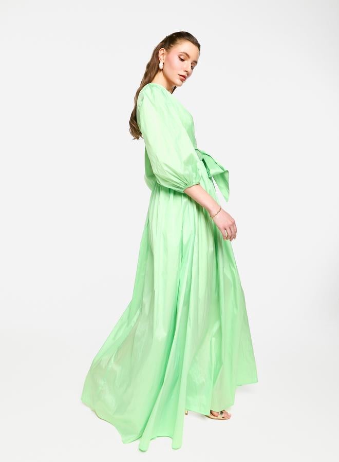 House of Moda Balloon Sleeve Tie-Up Waist Wrap Maxi Dress - Image 4