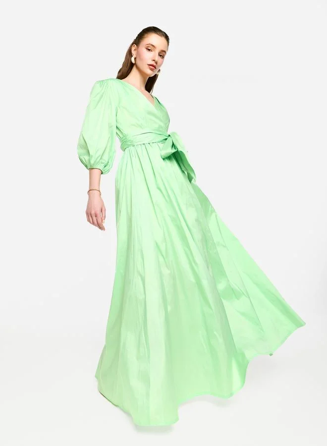 House of Moda House of Moda Balloon Sleeve Tie-Up Waist Wrap Maxi Dress