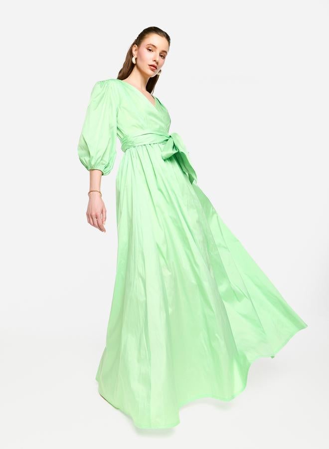 House of Moda Balloon Sleeve Tie-Up Waist Wrap Maxi Dress - Image 2