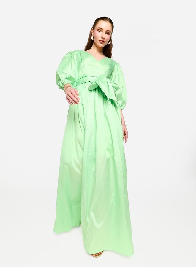 House of Moda Balloon Sleeve Tie-Up Waist Wrap Maxi Dress - Image 3