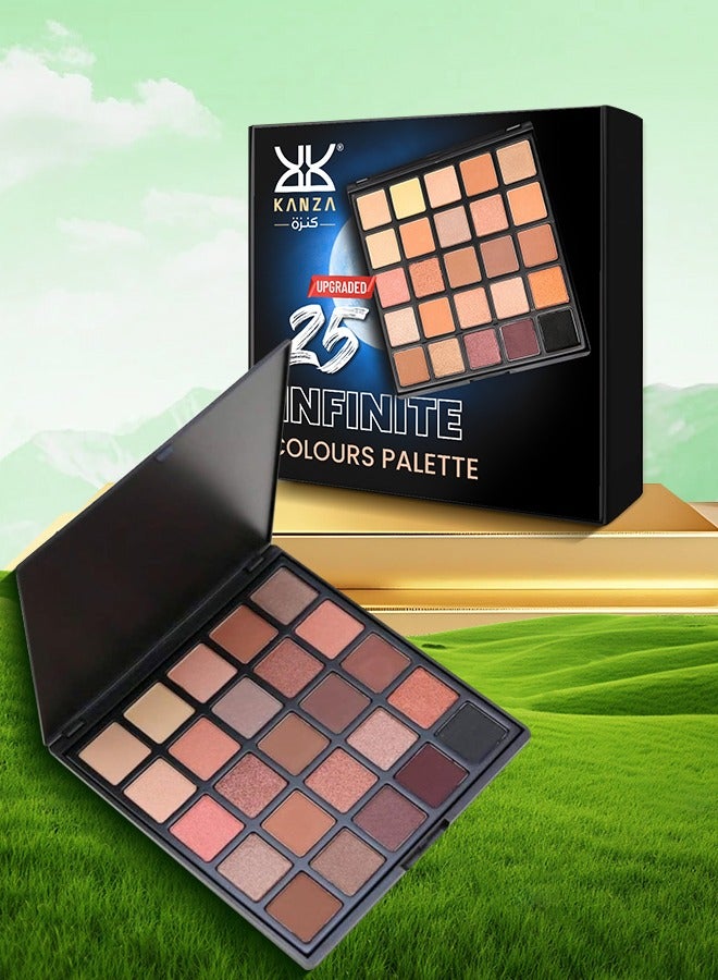 Kanza لوحة ظلال العيون مع 25 لونًا مختلفًا، لوحة ظلال عيون عالية الصبغة للاستخدام في الصالون والمنزل، لوحة ظلال العيون للنساء 25 لونًا في لوحة واحدة - Image 1
