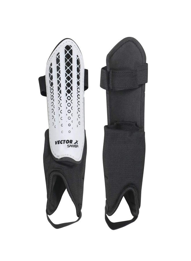 Vector X Samba Shinguard with Ankle Adjustable | Training and Practice | for Girls and Boys | (Senior, White-Black) - Image 3