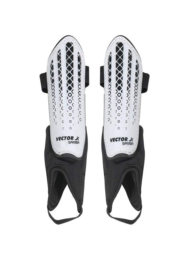 Vector X Samba Shinguard with Ankle Adjustable | Training and Practice | for Girls and Boys | (Senior, White-Black) - Image 2