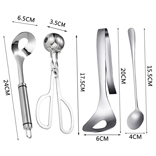 Aulufft 4 Pcs Meatball Spoon Set Meatball Making Tool Non-Stick Meatball Maker Meatball Scoops with Long Handle for Kitchen DIY Cooking - Image 2