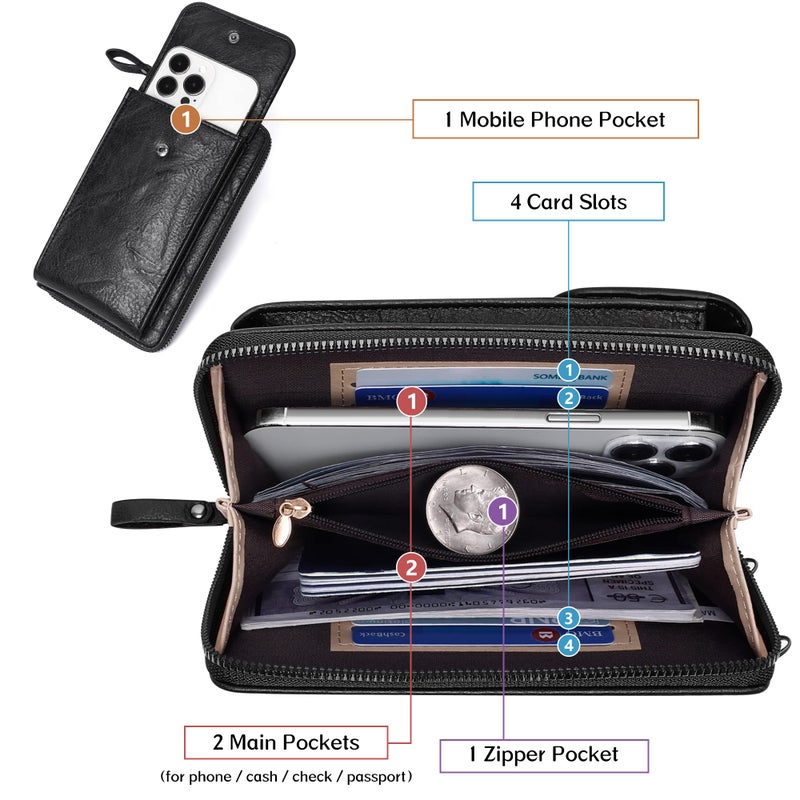 KUKOO Small Crossbody Bags for Women PU Leather Cell Phone Purse Wallet with Credit Card Slots - Image 4