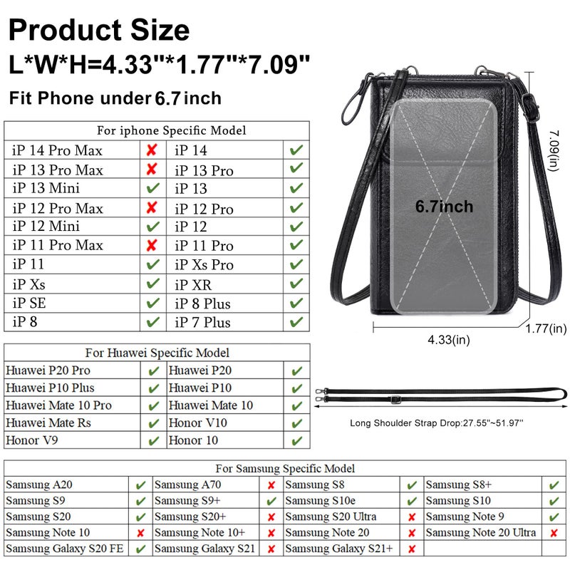 KUKOO Small Crossbody Bags for Women PU Leather Cell Phone Purse Wallet with Credit Card Slots - Image 3