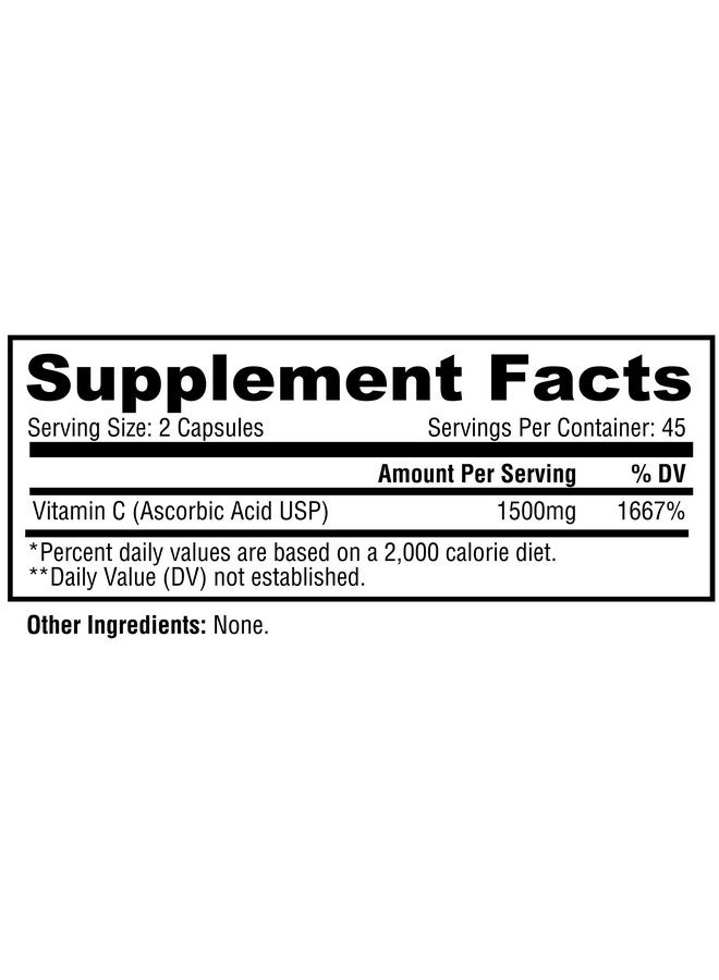Metabolic Nutrition Metabolic Nutrition Vitamin C, 1500mg, Pure Pharma Grade, High Absorption Ascorbic Acid Capsules (90 caps) - Image 3