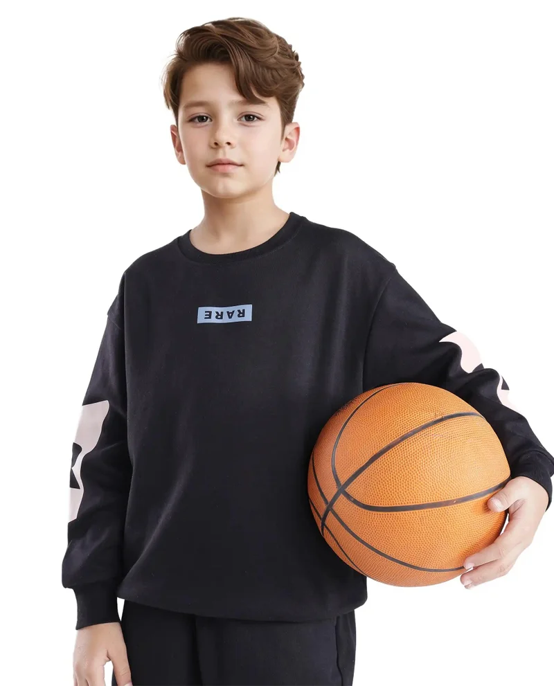 رير ونز Rare Ones Kids Seron Black Cotton Full Sleeve Crew Neck Digital Print Sweatshirt