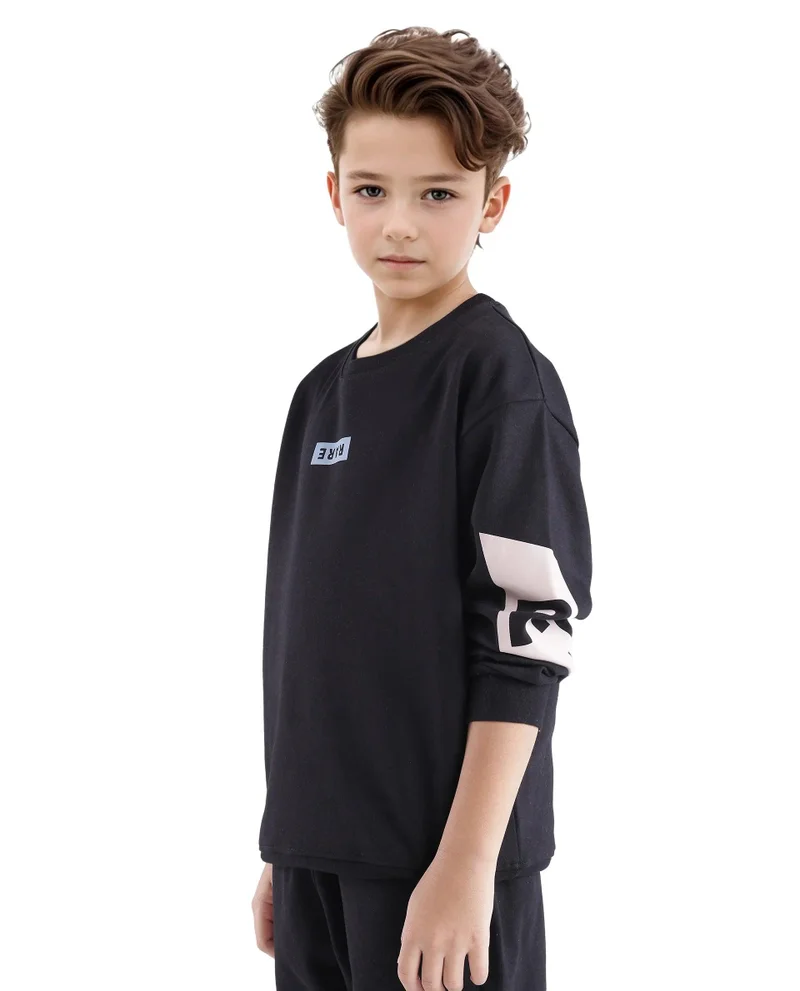 Rare Ones Rare Ones Kids Seron Black Cotton Full Sleeve Crew Neck Digital Print Sweatshirt