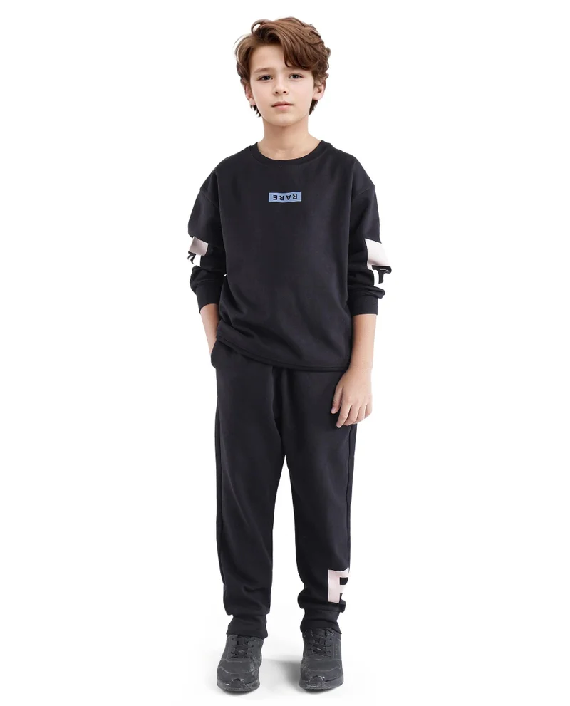 رير ونز Rare Ones Kids Seron Black Cotton Full Sleeve Crew Neck Digital Print Sweatshirt