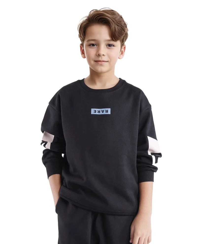 Rare Ones Rare Ones Kids Seron Black Cotton Full Sleeve Crew Neck Digital Print Sweatshirt