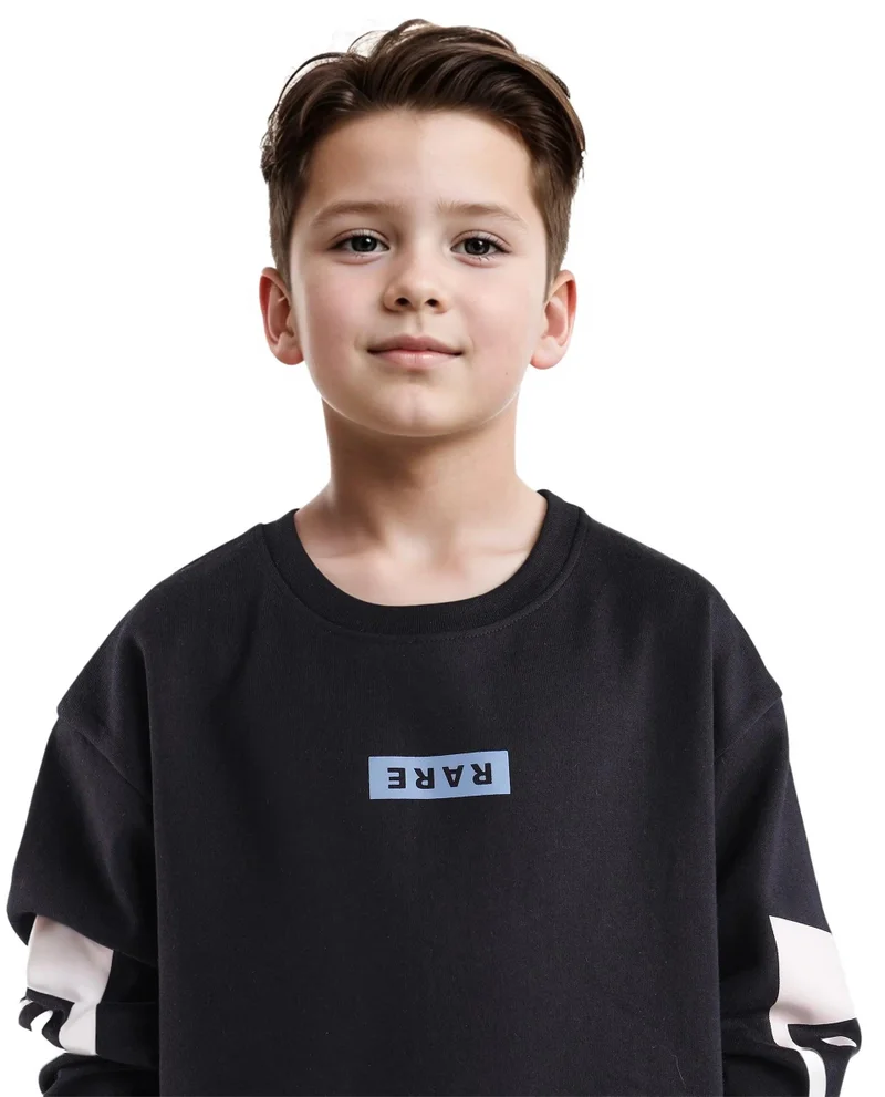 Rare Ones Rare Ones Kids Seron Black Cotton Full Sleeve Crew Neck Digital Print Sweatshirt