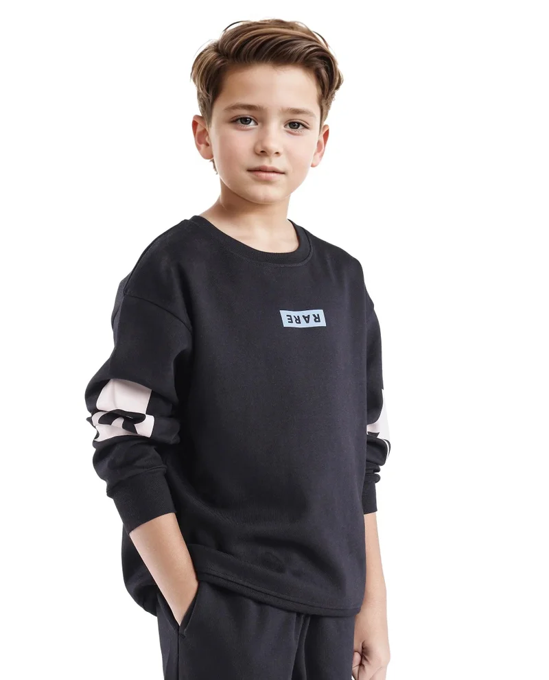 Rare Ones Rare Ones Kids Seron Black Cotton Full Sleeve Crew Neck Digital Print Sweatshirt