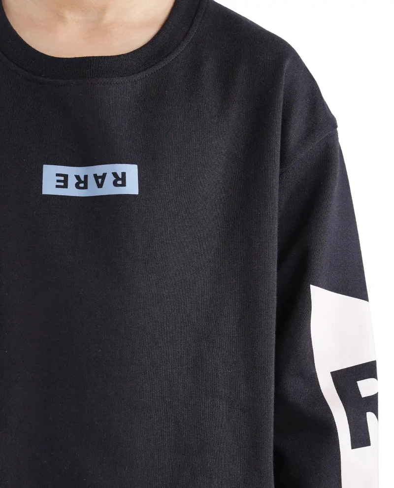 Rare Ones Rare Ones Kids Seron Black Cotton Full Sleeve Crew Neck Digital Print Sweatshirt