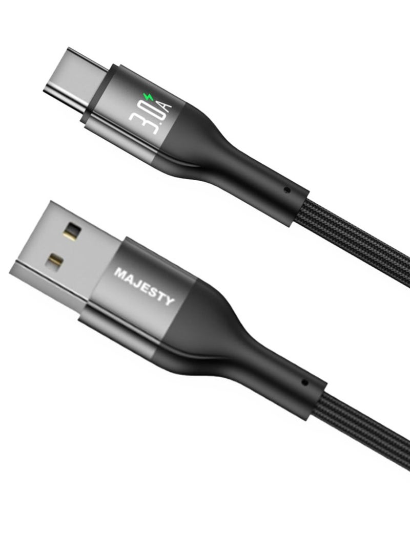 Majesty "Majesty USB-A to USB-C cable with high-quality braided nylon, compatible with Samsung Galaxy, MacBook Pro, Nintendo Switch, Huawei MateBook X Pro, and iPad Mini 6, 1.8 meters long in black, supports fast charging at 45W (15V/3A) for reliable performance and ultra-fast speed." - Image 1
