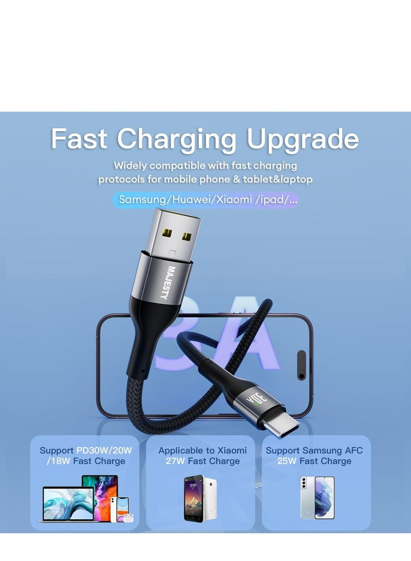 Majesty "Majesty USB-A to USB-C cable with high-quality braided nylon, compatible with Samsung Galaxy, MacBook Pro, Nintendo Switch, Huawei MateBook X Pro, and iPad Mini 6, 1.8 meters long in black, supports fast charging at 45W (15V/3A) for reliable performance and ultra-fast speed." - Image 2