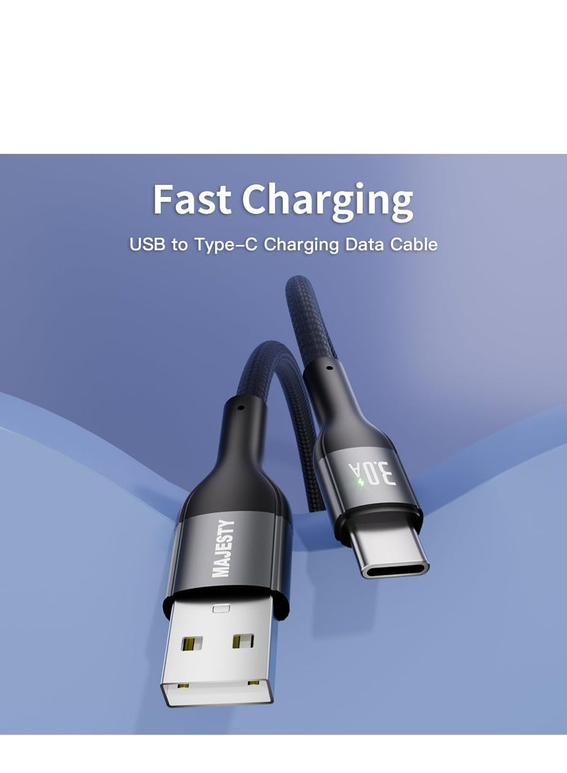 Majesty "Majesty USB-A to USB-C cable with high-quality braided nylon, compatible with Samsung Galaxy, MacBook Pro, Nintendo Switch, Huawei MateBook X Pro, and iPad Mini 6, 1.8 meters long in black, supports fast charging at 45W (15V/3A) for reliable performance and ultra-fast speed." - Image 3