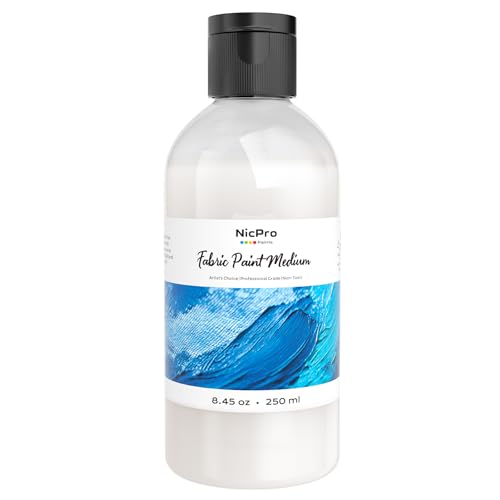 Nicpro نيك برو تأثيرات احترافية وسط القماش، زجاجة 8.45 أونصة، وسط سائل للرسم بالأكريليك، يحسن التصاق الطلاء الأكريليكي بالأقمشة، الأقمشة لمشاريع الملابس DIY، تي شيرتات، أحذية، جينز، حقائب - Image 1