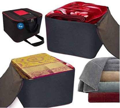 Skylii Nylon Big Underbed Storage Bag Moisture Proof Cloth Organiser with Zippered Closure and Handle combo of 4 Black Red - Image 3