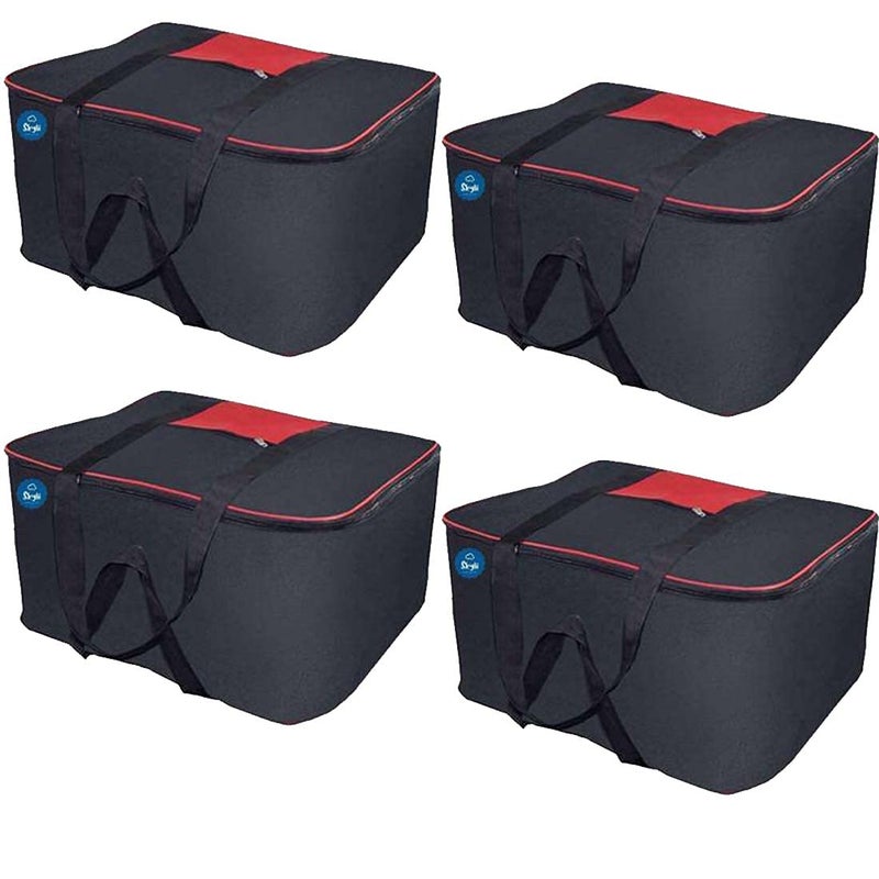 Skylii Nylon Big Underbed Storage Bag Moisture Proof Cloth Organiser with Zippered Closure and Handle combo of 4 Black Red - Image 1