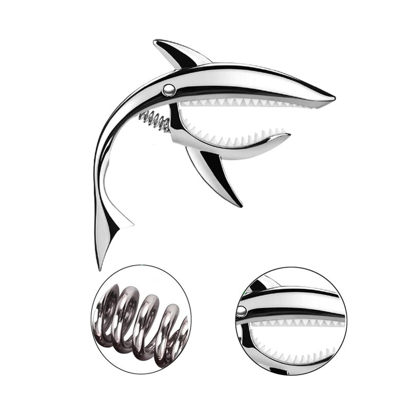 JINWEE Shark Guitar Capo for Electric Acoustic Classical Guitar with 6 Pcs Bridge Pins & Bridge Pin Puller Remover, Guitar Replacement Parts and Accessories Set(silver) - Image 3