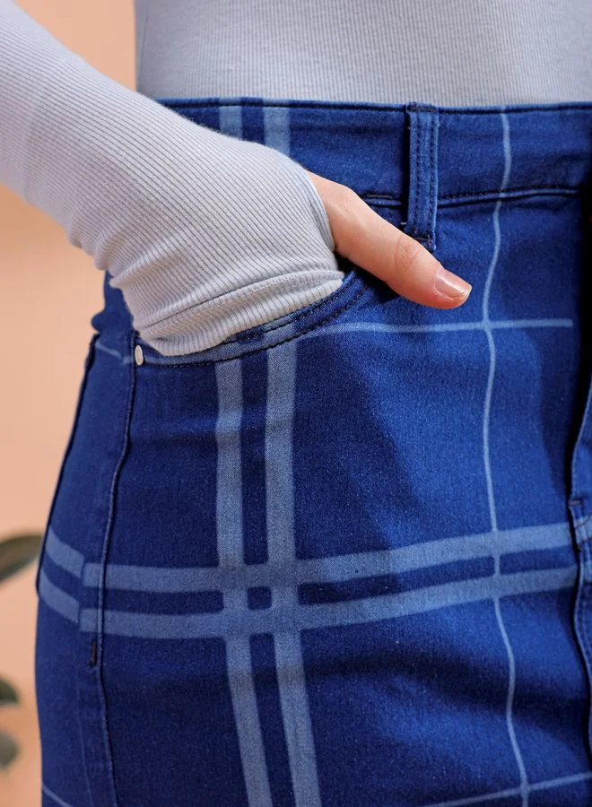 مرفوعة Women Slim Fit Casual Laser Print Denim Skirt