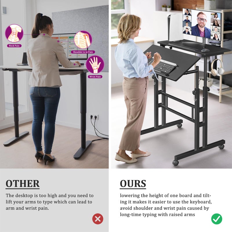 Enayplon Small Standing Desk with Wheels, Mobile Stand Up Desk, Portable Standing Table on Wheels for Walking Pad, Rolling Computer Desk Adjustable Height, Tall Table - Image 2
