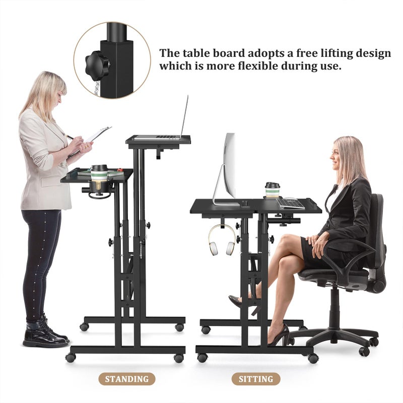 Enayplon Small Standing Desk with Wheels, Mobile Stand Up Desk, Portable Standing Table on Wheels for Walking Pad, Rolling Computer Desk Adjustable Height, Tall Table - Image 5