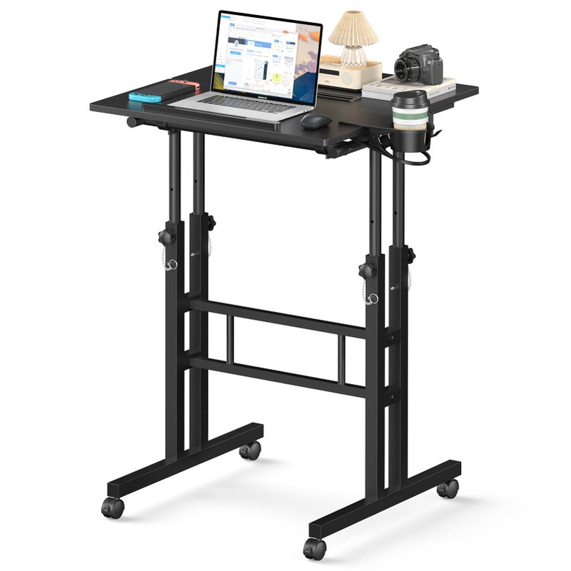 Enayplon Small Standing Desk with Wheels, Mobile Stand Up Desk, Portable Standing Table on Wheels for Walking Pad, Rolling Computer Desk Adjustable Height, Tall Table - Image 1